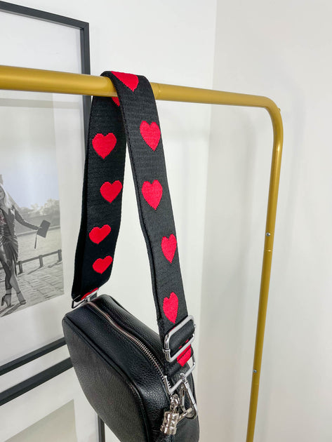 Black Bag Strap with Red Hearts
