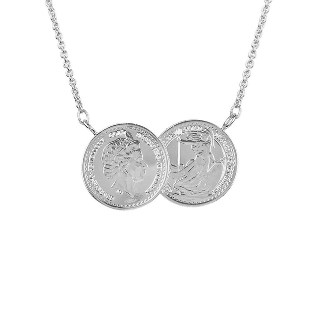 Silver double hot sale coin necklace