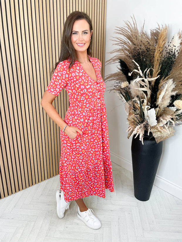 Heather Smock Dress - Red Summer Leopard by Sugarhill Brighton