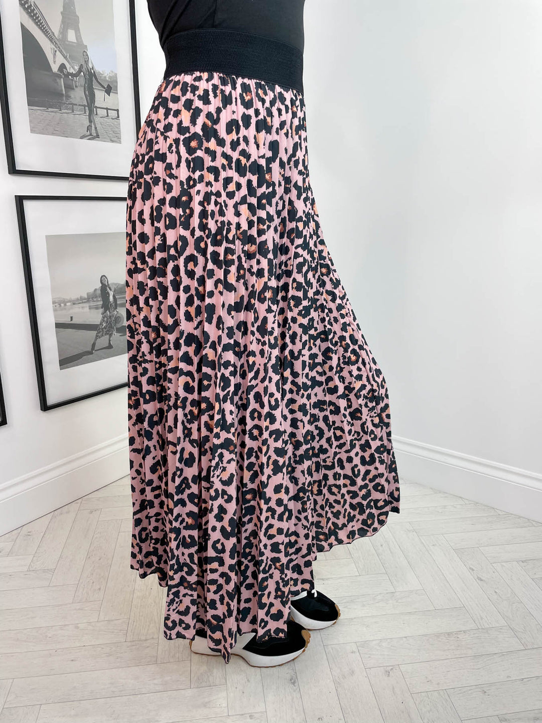 Pink pleated leopard print skirt best sale