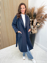 Janie Long Jacket - Navy Stripe