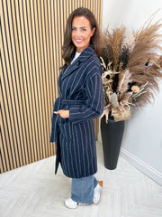 Janie Long Jacket - Navy Stripe