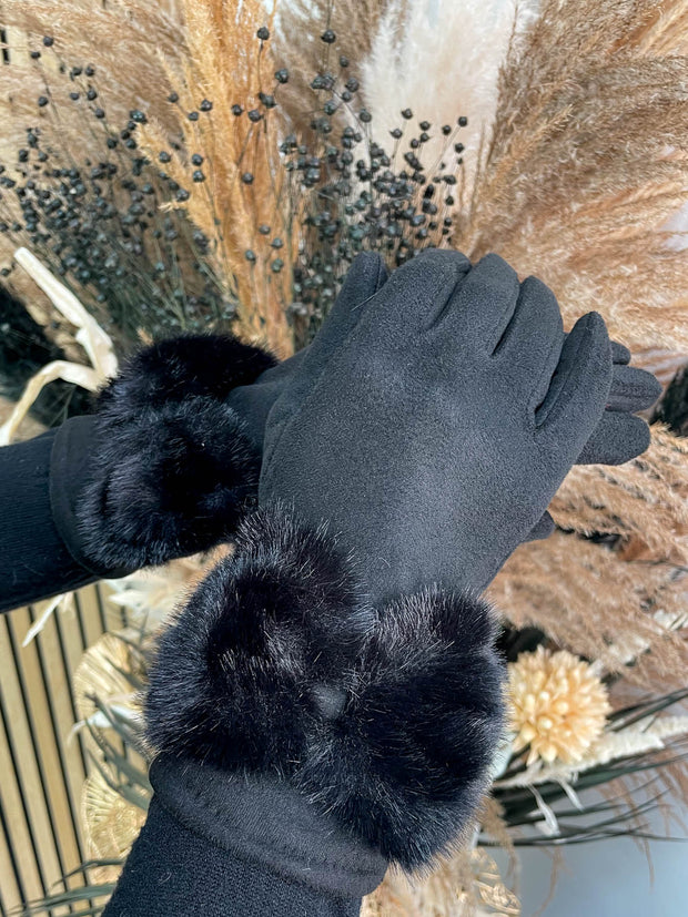 Bow Fur Gloves - 2 Colours