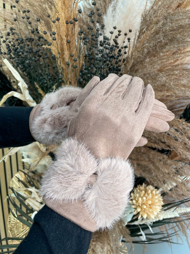 Bow Fur Gloves - 2 Colours