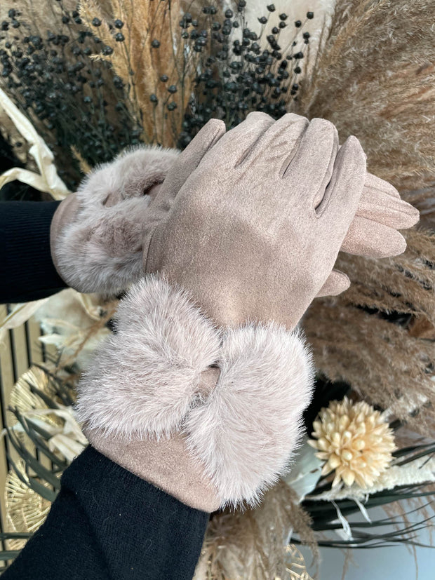 Bow Fur Gloves - 2 Colours