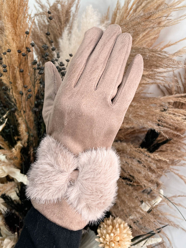 Bow Fur Gloves - 2 Colours