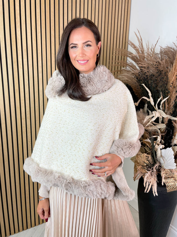 Kaitlyn Poncho - Beige Sparkle